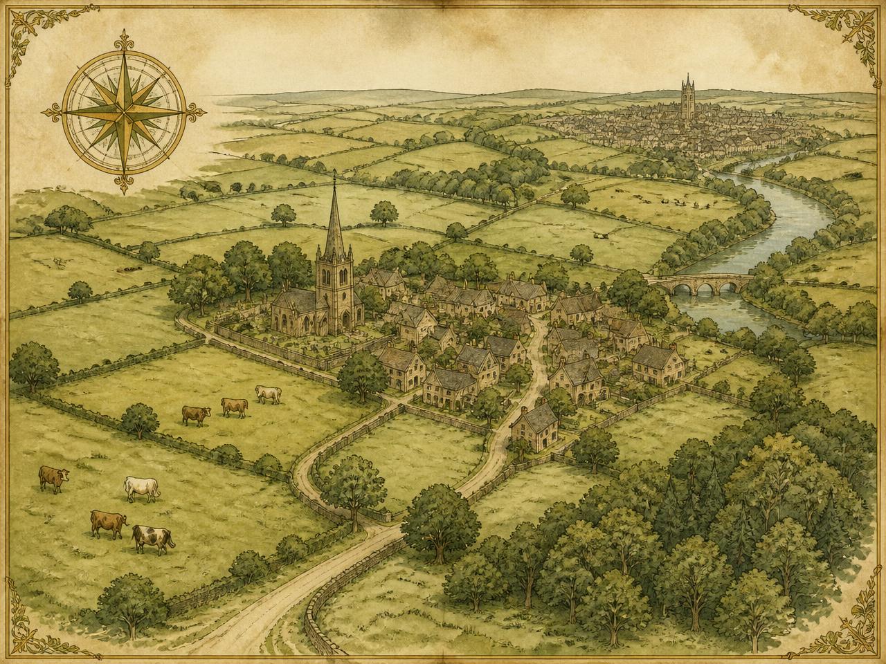 Illustrated map of the countryside and village around Essendine Road, Ryhall, PE9 4HE, United Kingdom